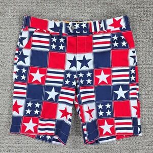 Loudmouth Golf Shorts Mens 36 Red White Blue Stars Stripes Patchwork USA